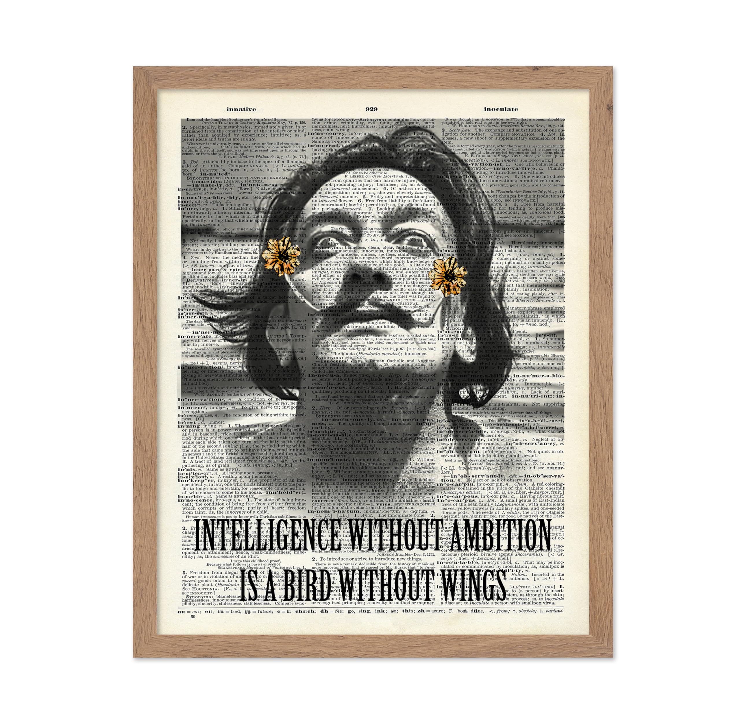 Poster Master Dictionary Art Poster - Intelligence Without Ambition Print - Salvador Dali Art - Floral Mustache Art - Gift for M