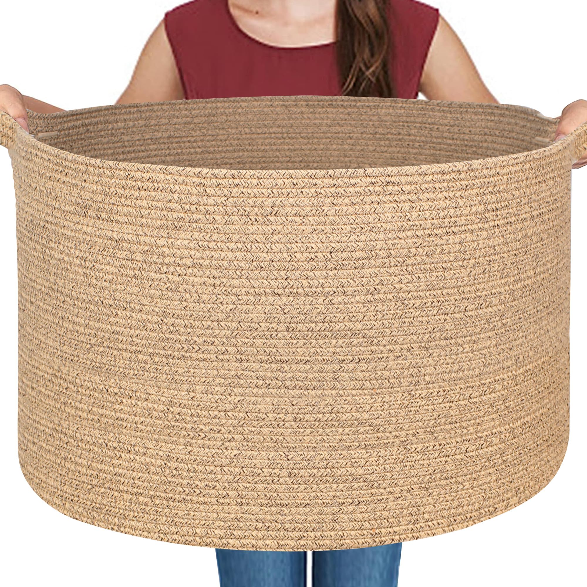 MEGASKET Large Wicker Storage Basket, 22    X 22    X 14    Woven Cotton Rope Basket, Kids Dog Toy Bin Organizer, Blanket Pillow