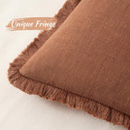 Miulee Decorative Throw Pillow Covers Neutral Linen Fringe Throw Pillows Set Of 2 Brick Boho Farmhouse Cushion Covers With Tassels For Couch Sofa Bed Living Room Spring Home Decor 18X18 Inch
