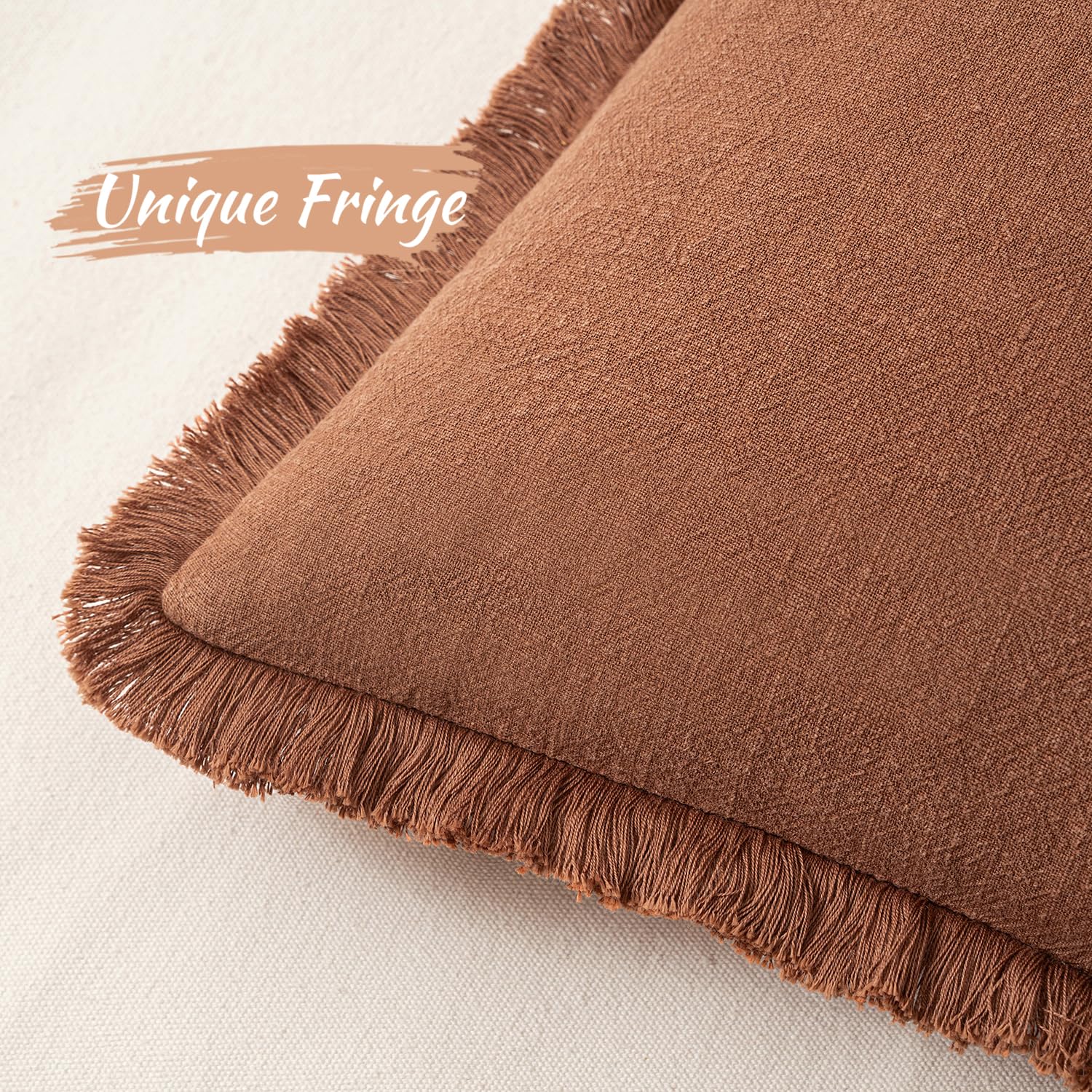 Miulee Decorative Throw Pillow Covers Neutral Linen Fringe Throw Pillows Set Of 2 Brick Boho Farmhouse Cushion Covers With Tassels For Couch Sofa Bed Living Room Spring Home Decor 18X18 Inch