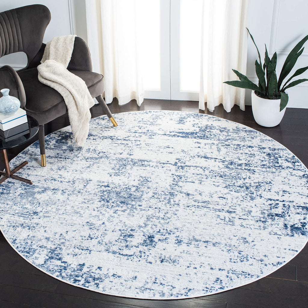 Safavieh Amelia Collection Area Rug - 5'3'' Round, Ivory & Navy, Modern Abstract Design, Non-Shedding & Easy Care, Ideal for Hig