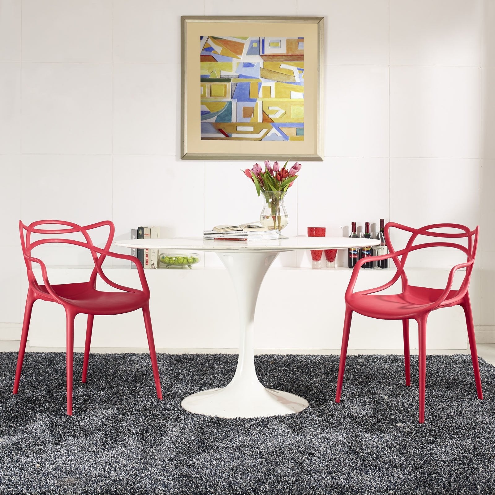 Modway Entangled Modern Molded Plastic Two Dining Armchairs In Red