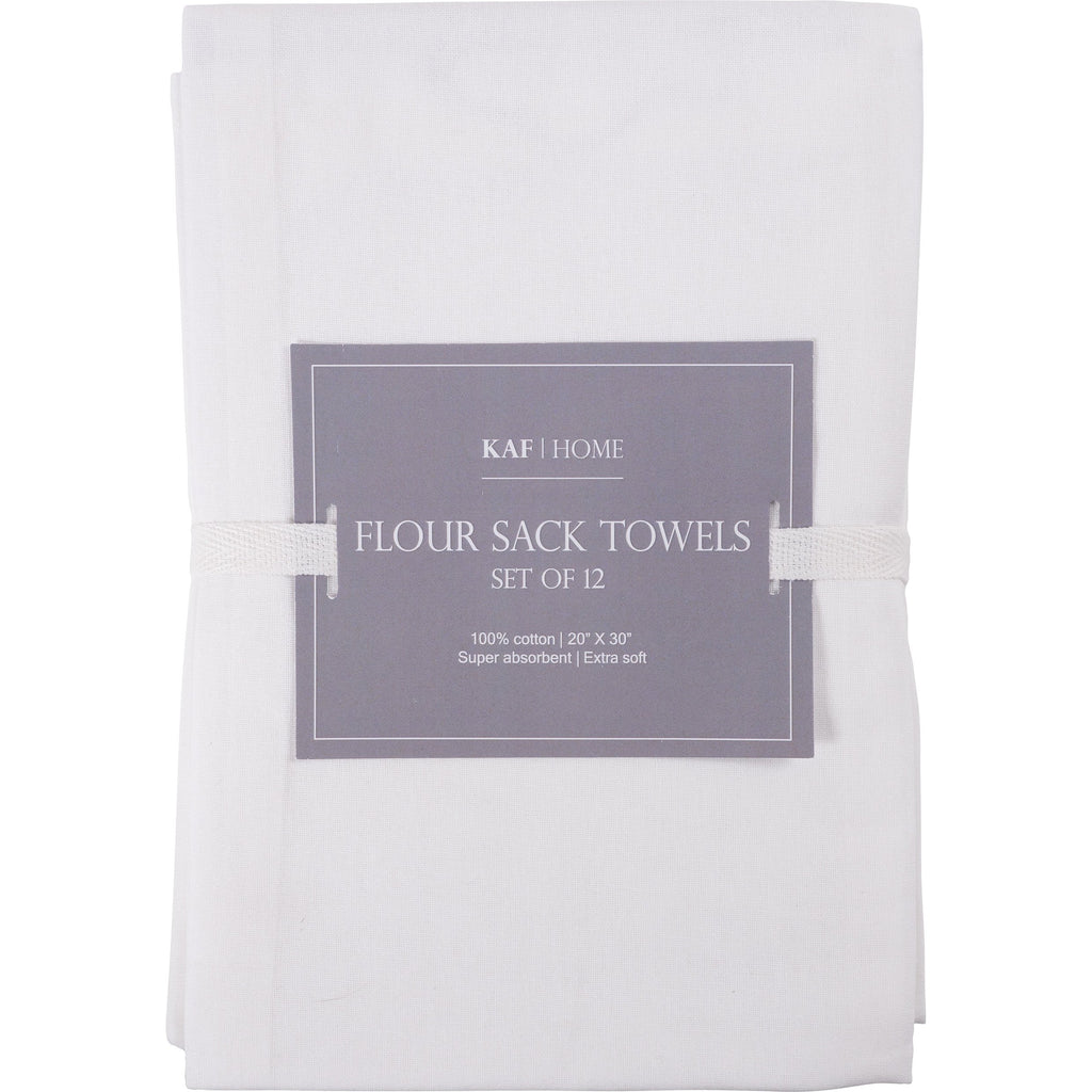 Kaf Home Set Of 12 White Flat Flour Sack Embroidery/Craft Kitchen Towels, 100-Percent Cotton, Lightweight, Thin, Absorbent, Extr