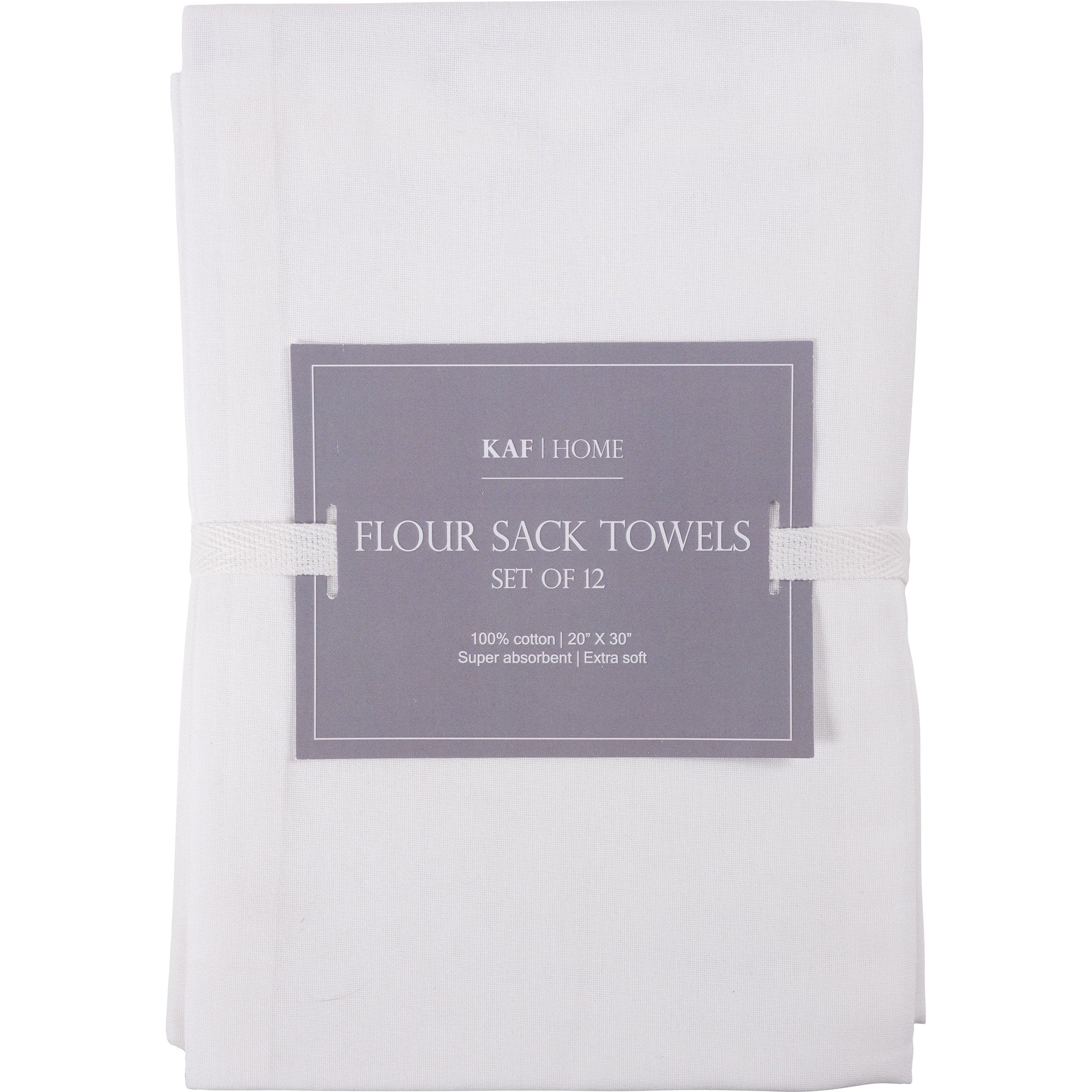 Kaf Home Set Of 12 White Flat Flour Sack Embroidery/Craft Kitchen Towels, 100-Percent Cotton, Lightweight, Thin, Absorbent, Extr
