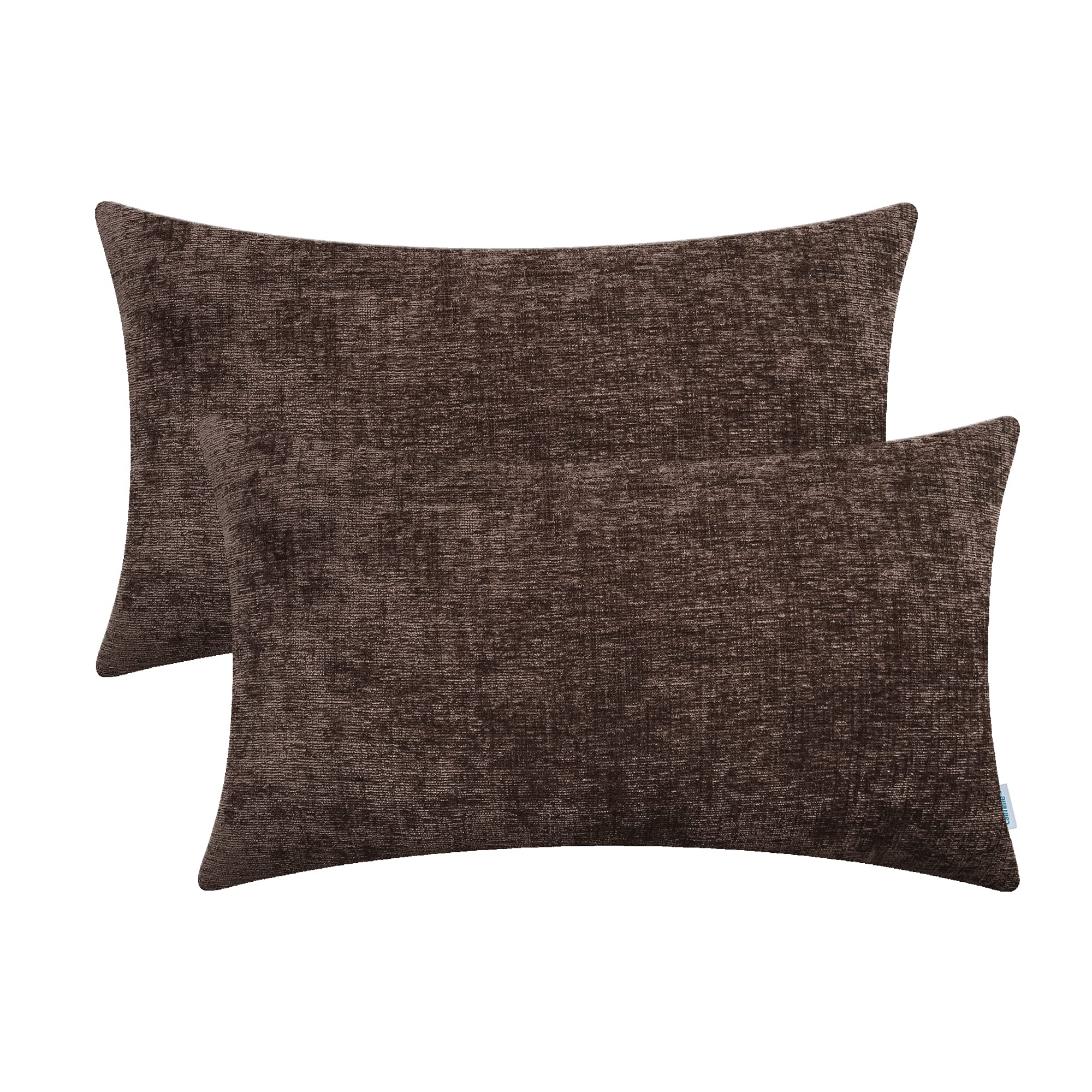 Calitime Pack Of 2 Cozy Pillow Covers Cases For Couch Sofa Home Decoration Solid Dyed Soft Chenille 12 X 20 Inches Coffee