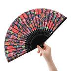 Salutto Hand Fan With Beautiful Fabric Printed Black Flower