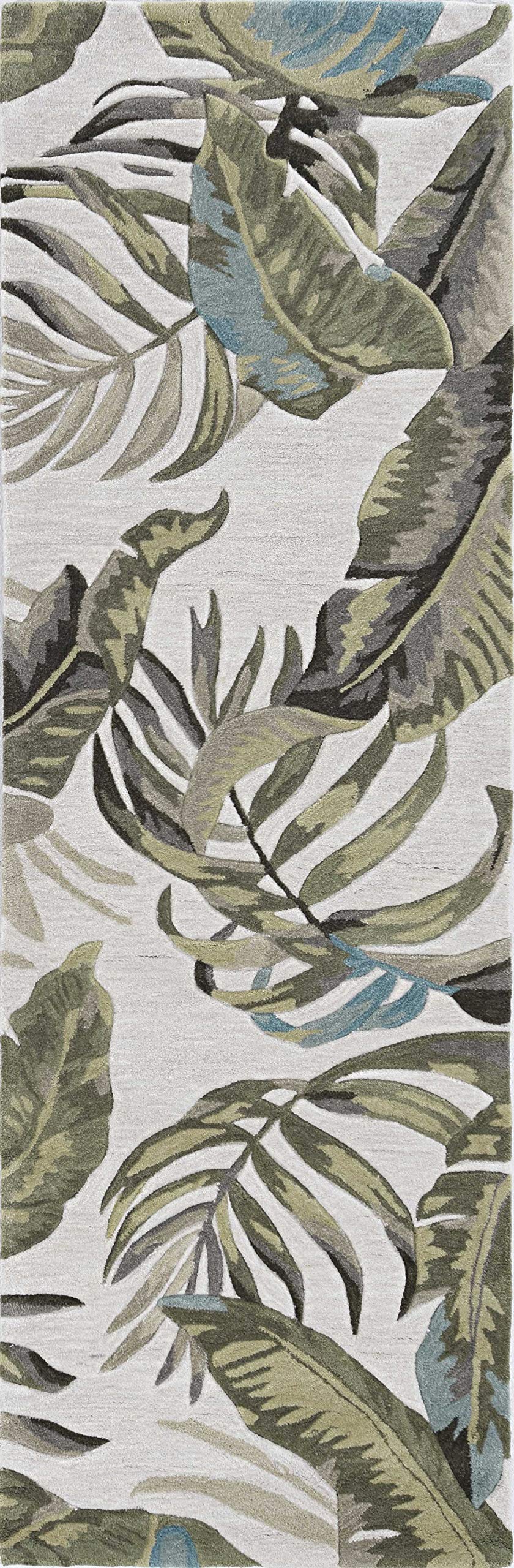 HomeRoots Polyester 5'x8' Ivory Green Hand Tufted Tropical Leaves Indoor Area Rug