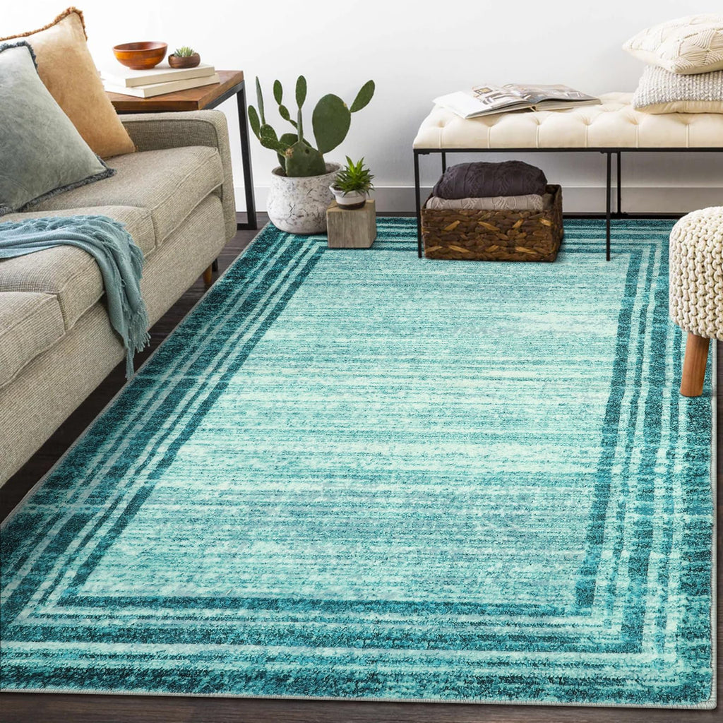 Lahome Abstract Teal 5x7 Rug for Bedroom,Washable Modern Living Room Area Rug Non-Slip,Low-Pile Soft Floor Carpet Minimalist Bor