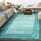 Lahome Abstract Teal 5x7 Rug for Bedroom,Washable Modern Living Room Area Rug Non-Slip,Low-Pile Soft Floor Carpet Minimalist Bor