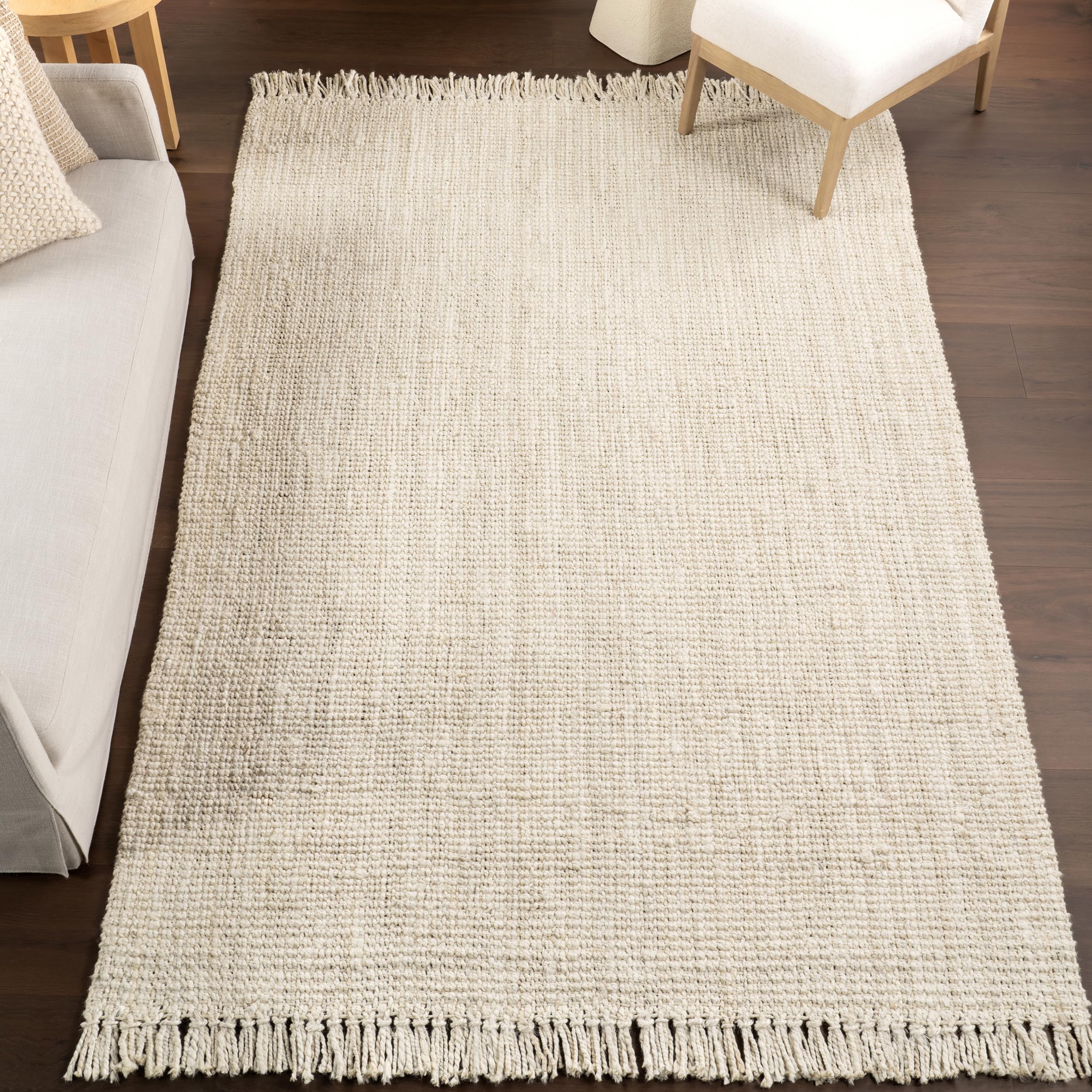 nuLOOM 9x12 Daniela Jute Tassel Hand Woven Area Rug, Off White, Solid Chunky Farmhouse Design, Natural Fiber, For Bedroom, Dinin