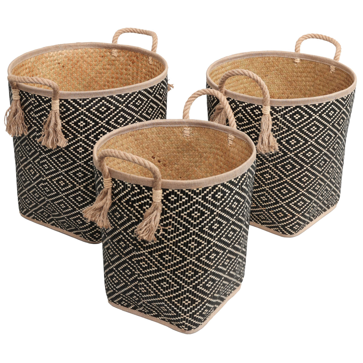 happimess Celia 3Piece Nesting Storage Baskets 20, Natural/Black