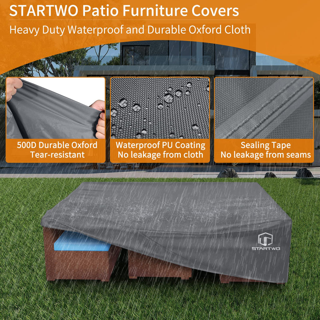 Startwo Patio Furniture Covers Waterproof-126'X126'X28', Patio Lawn Cover For Outdoor 7-12 Piece Sectional Sofa, Conversation Set Garden Dining Tables/Chairs Set,Grey