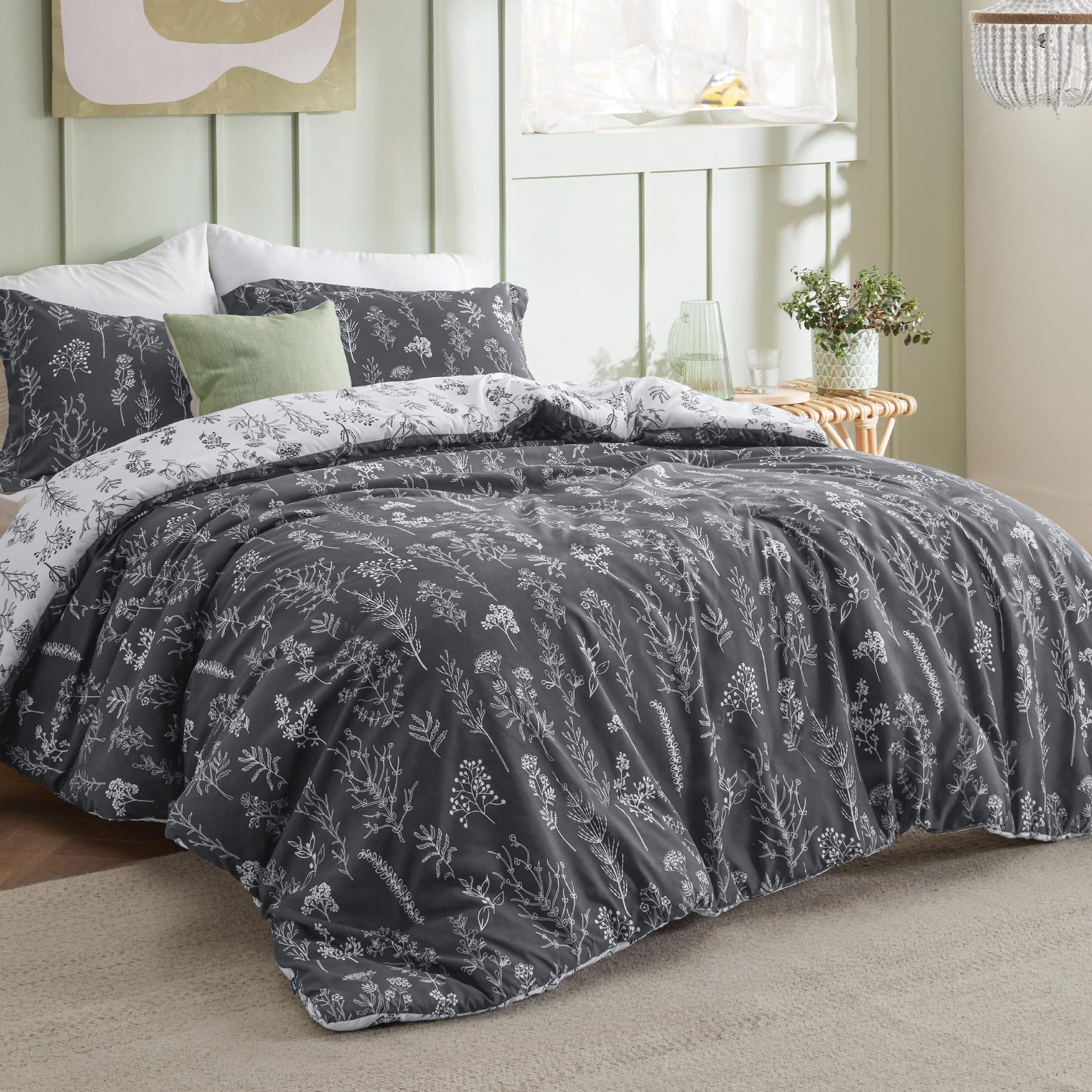 Bedsure Duvet Cover King Size - Reversible Floral Duvet Cover Set With Zipper Closure, Dark Grey Bedding Comforter Cover, 3 Pieces, 1 Duvet Cover 104'X90' And 2 Pillow Shams 20'X36'