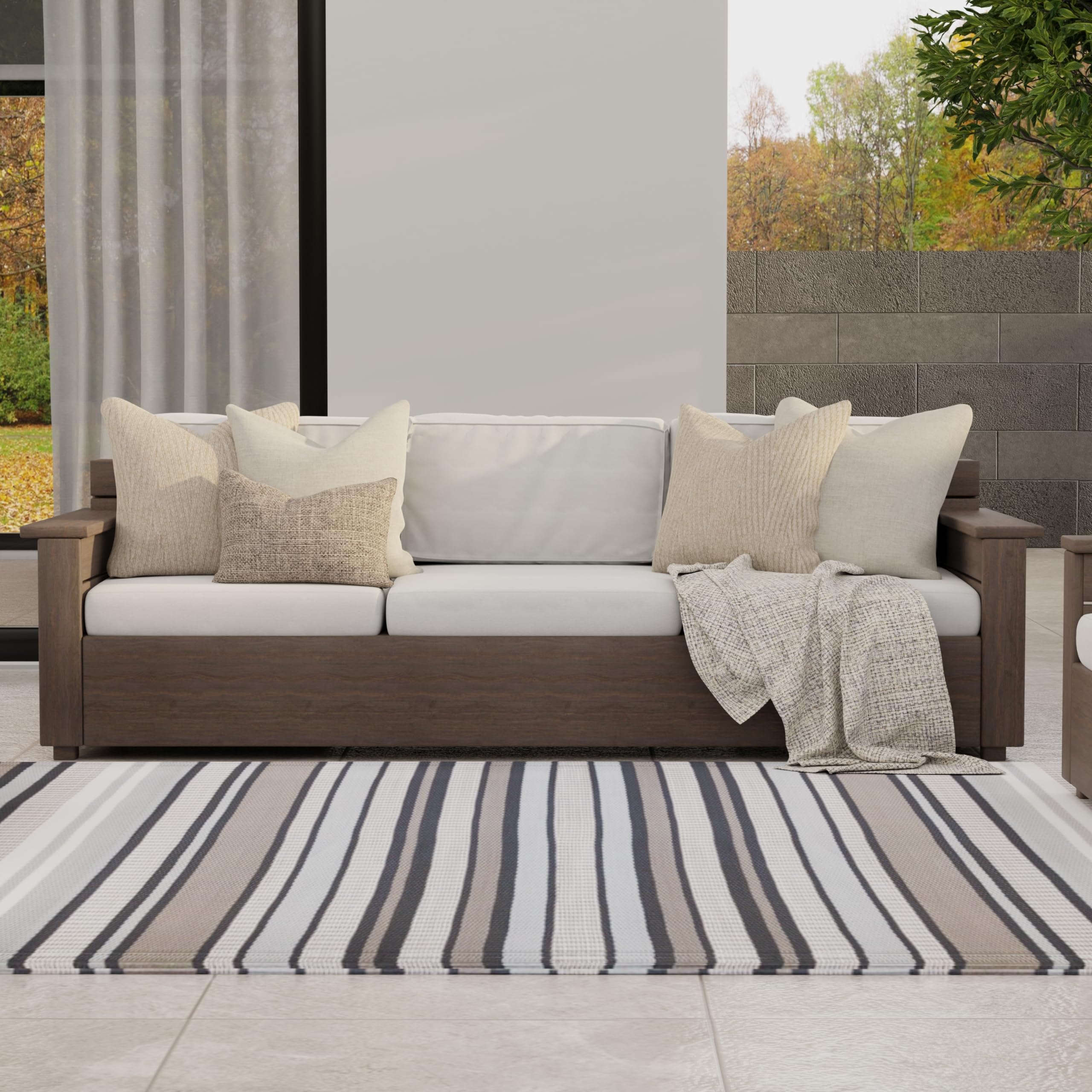 Mad Mats Outdoor/Indoor, Reversible Plastic Mat For Patio, Porch, Deck, Kitchen & Bath, Stripes (2.5' X 6', Cool Grey)