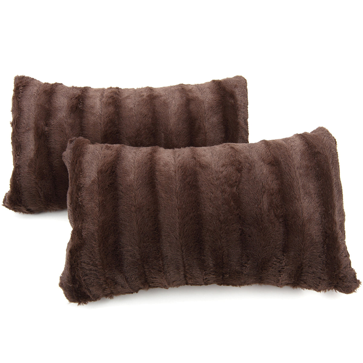 Cheer Collection Faux Fur Throw Pillows - Set Of 2 Lumbar Couch Pillows - 12' X 20' - Chocolate