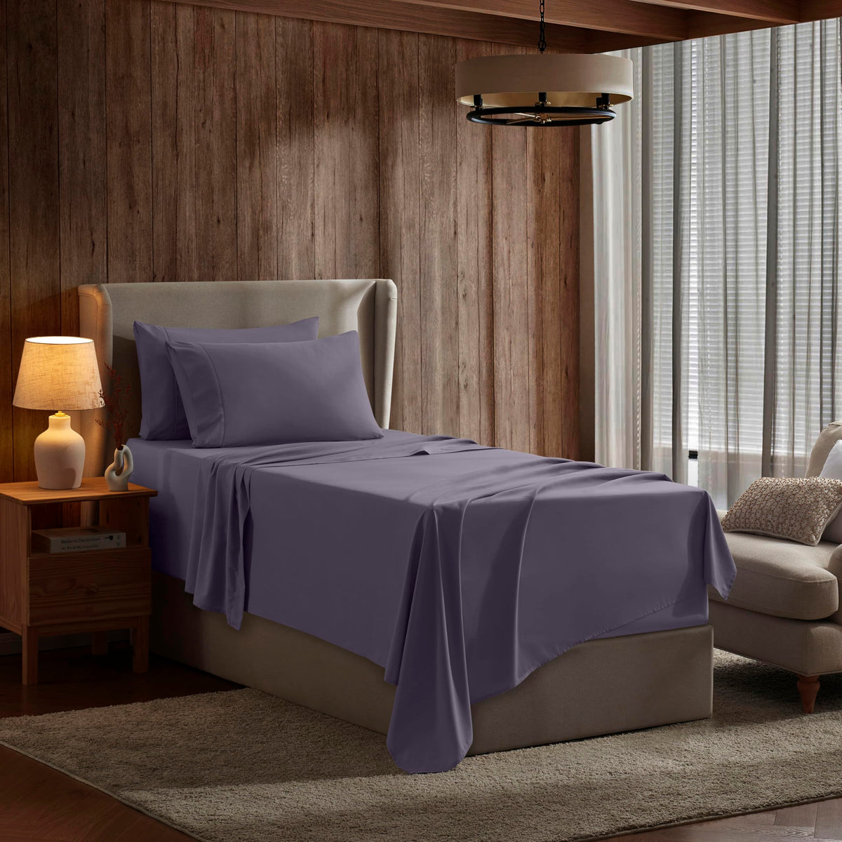 Nestl Twin Sheets Set- 3 Piece Twin Bed Sheets, Deep Pocket, Hotel Luxury, Extra Soft, Breathable And Cooling, Grayish Purple Sh
