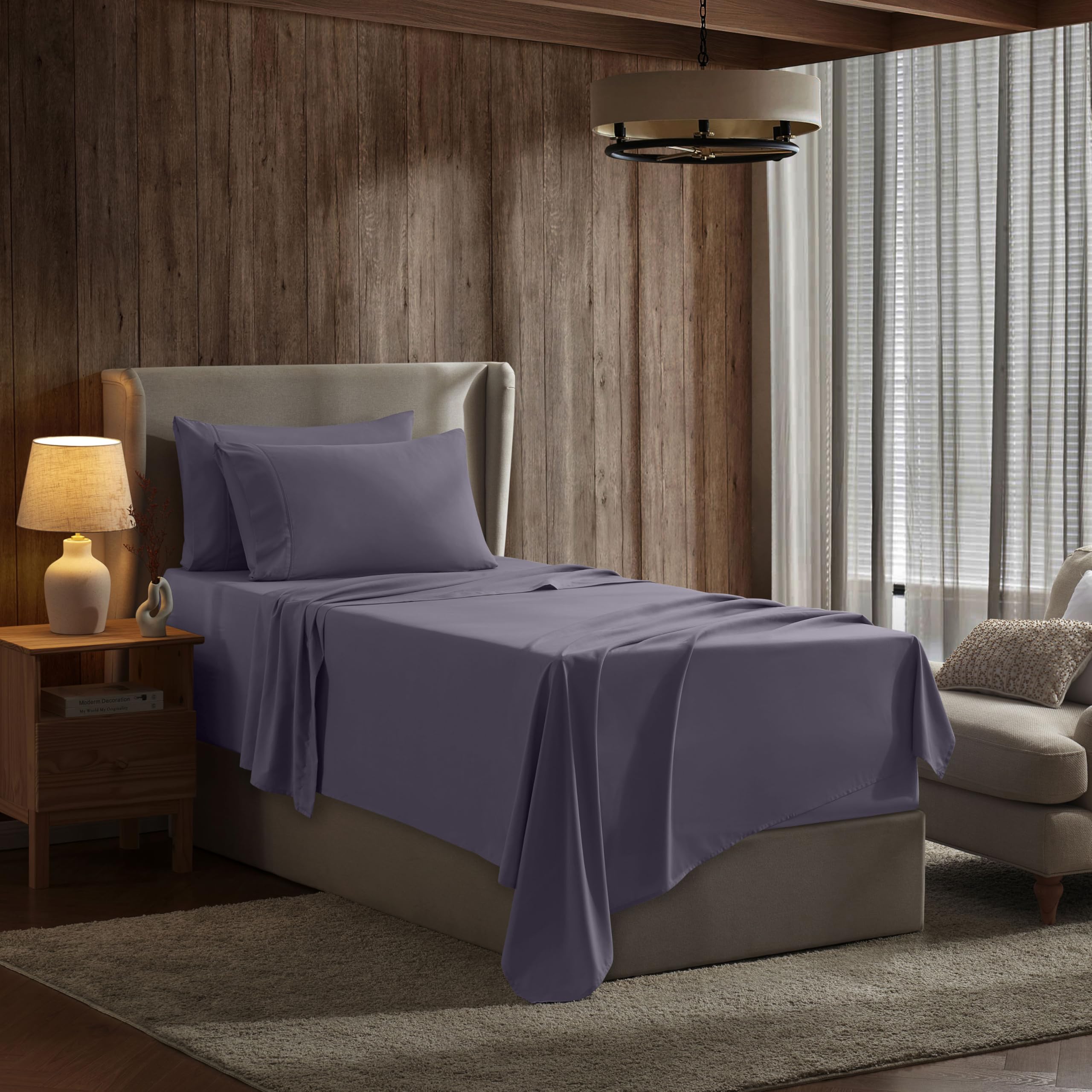 Nestl Twin Sheets Set- 3 Piece Twin Bed Sheets, Deep Pocket, Hotel Luxury, Extra Soft, Breathable And Cooling, Grayish Purple Sh