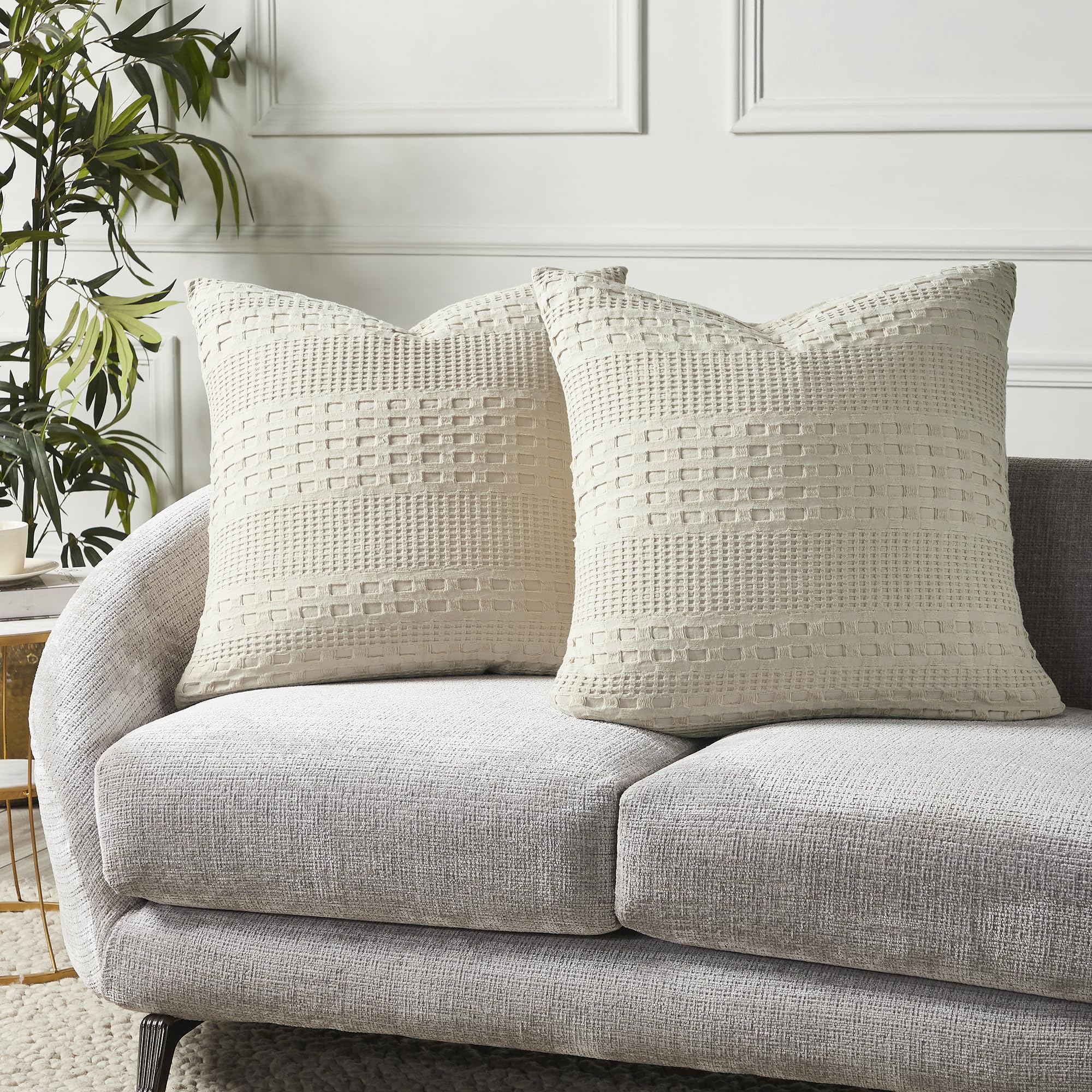 Vhc Brands Waffle Weave Natural Pillow Cover Set Of 2 24X24, Decorative Throw Pillow Covers/Shams, Boho Farmhouse Bedroom, Livin
