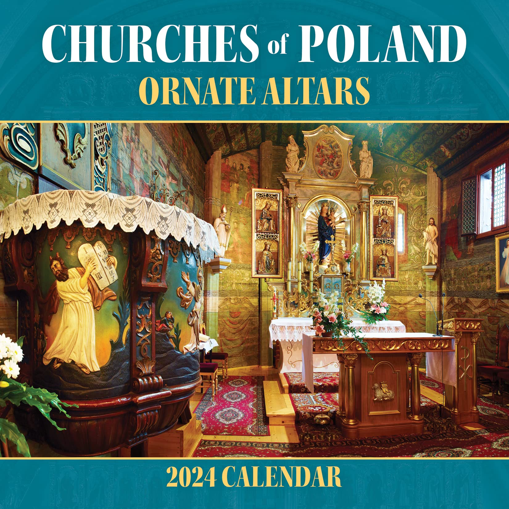 Polart 2024 Churches Of Poland Monthly Wall Calendar-12 Month, Jan-Dec.2024, 11' X 22' 2024 Ornate Altars From Select Churches