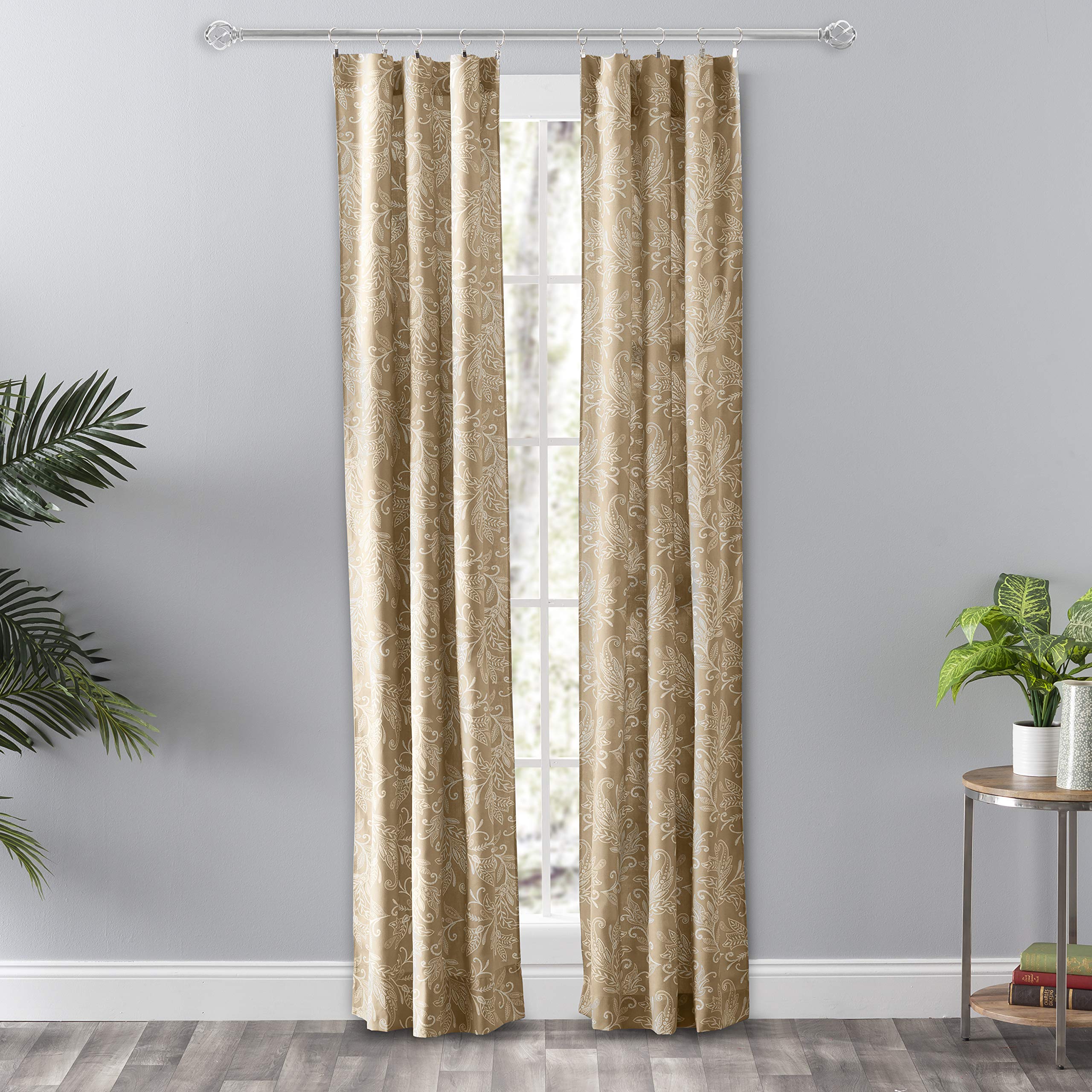 Ellis Curtain Lexington Leaf Curtain Pair with Ties, Tan
