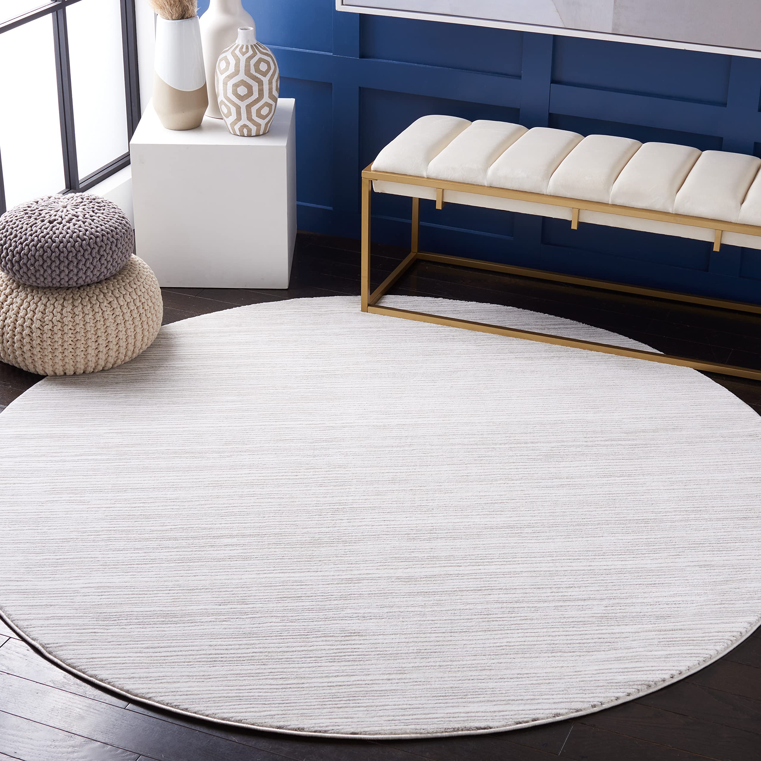 SAFAVIEH Vision Collection 67 Round Ivory Grey VSN606K Ombre Tonal Chic Entryway Foyer Living Room Bedroom Kitchen Area Rug