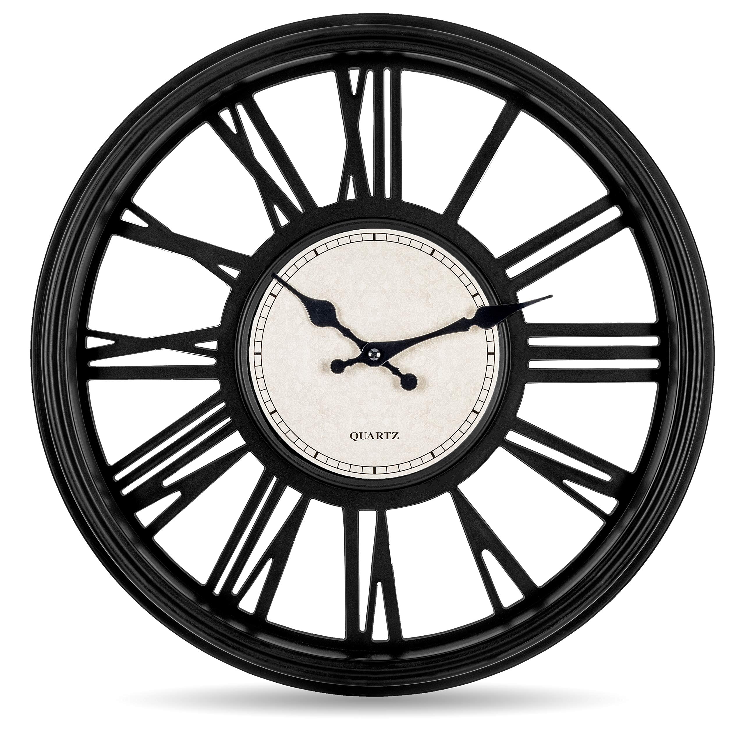 Bernhard Products Decorative Wall Clock 18 Inch Silent Non Ticking Extra Large Quartz Battery Operated Black Roman Numerals for 
