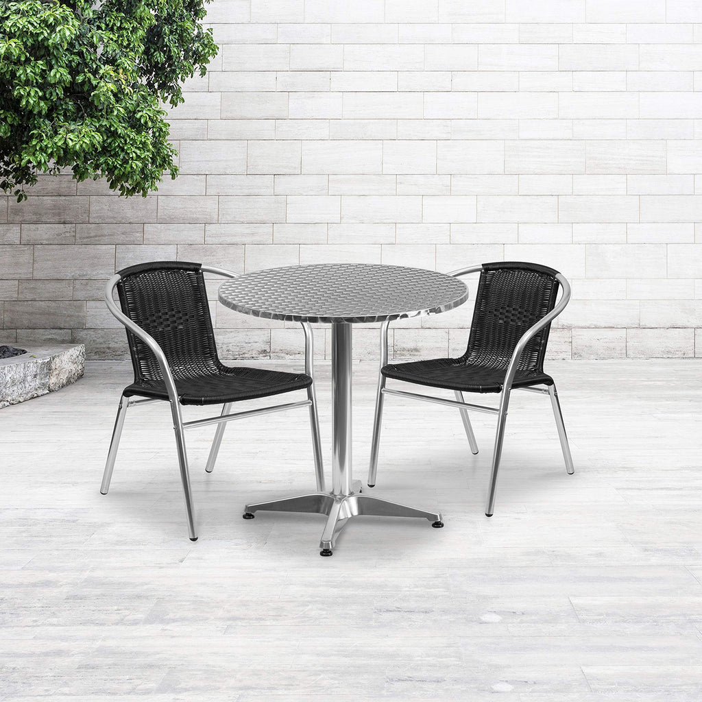 Flash Furniture 27.5'' Round Aluminum Indoor-Outdoor Table Set With 2 Black Rattan Chairs