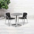 Flash Furniture 27.5'' Round Aluminum Indoor-Outdoor Table Set With 2 Black Rattan Chairs
