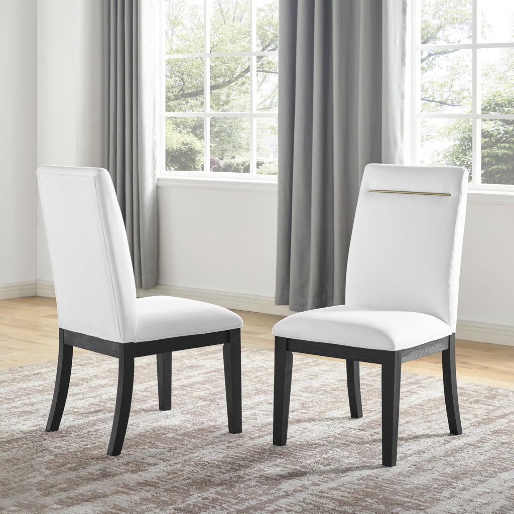 Steve Silver Furniture Yves 7pc Dining Set, 77-95" Table w/ 6 Yves Performance White Side Chairs, Dining Room, Contemporary Double-Pedestal Sled Base, 77" L x 40" W x 30" H, White, Black