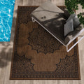Camilson Indoor Outdoor Rug, 5X7 Medallion Nut Brown Black Modern Area Rugs For Indoor And Outdoor Patios, Kitchen And Hallway M
