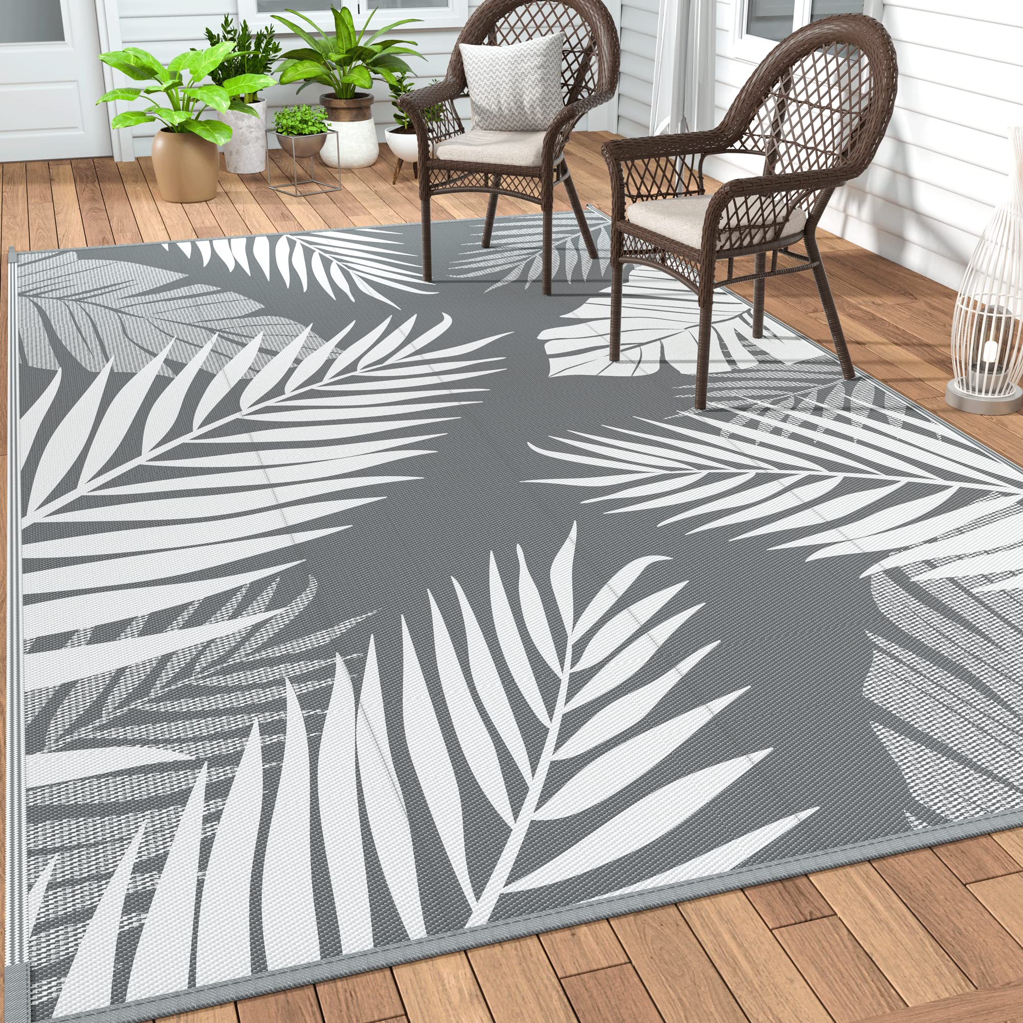 Genimo Outdoor Rug 8' X 10' Waterproof For Patios Clearance, Reversible Plastic Straw Camping Rug Carpet, Large Area Rugs Mats F