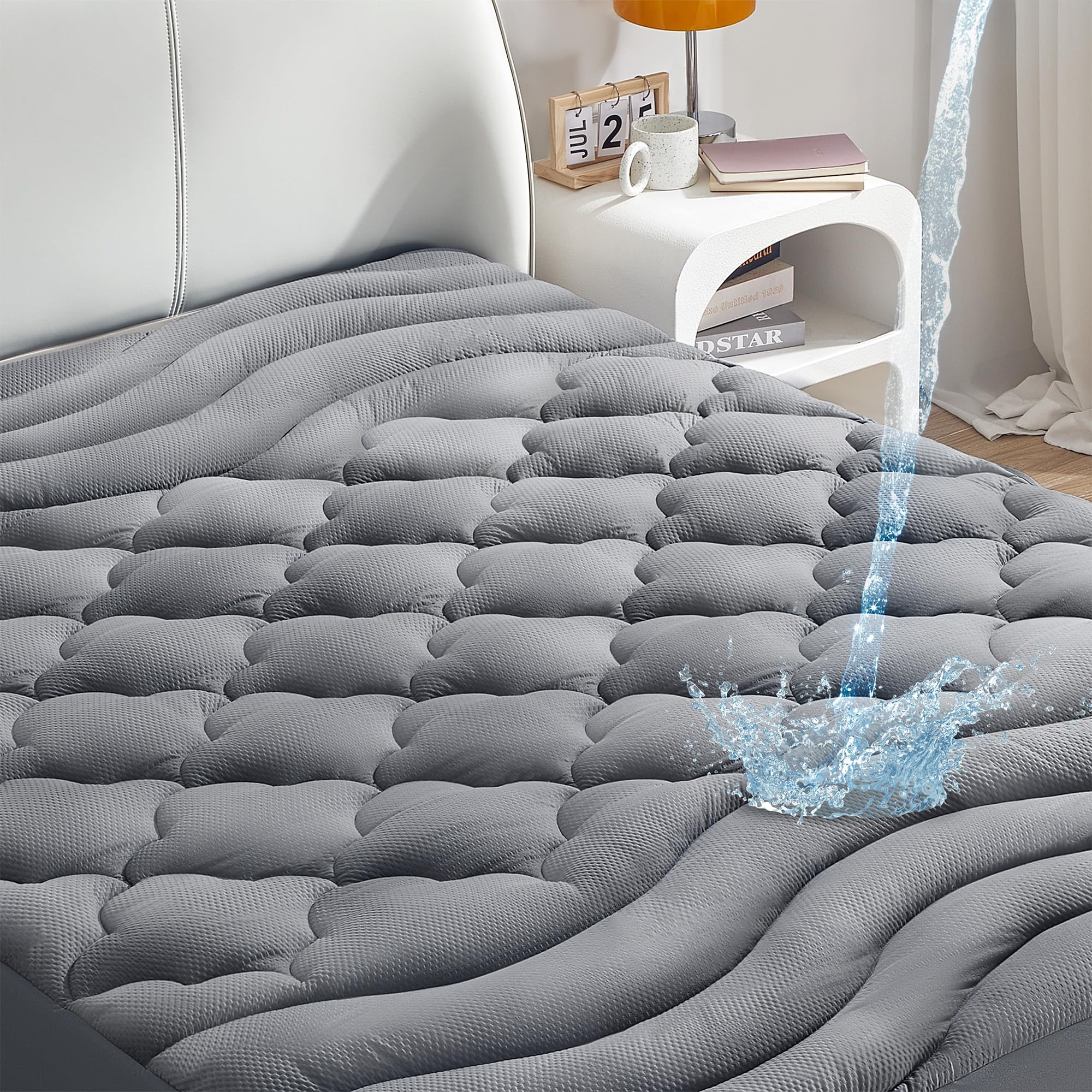 SONIVE Waterproof Mattress Pad - Breathable, Waterproof Mattress Cover, Thick and Noiselesss Mattress Topper, Fits up to 21 Inch