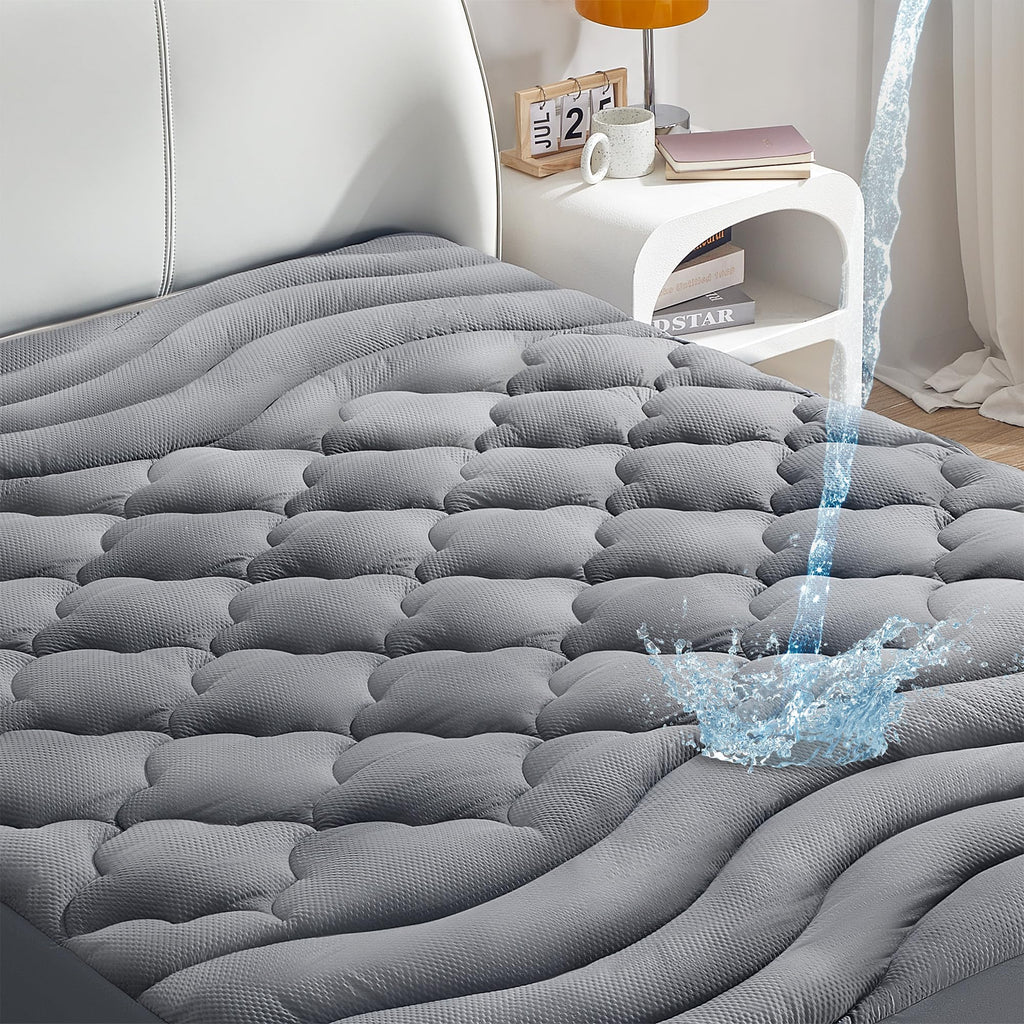 SONIVE Waterproof Mattress Pad - Quilted Fitted Mattress Topper, Soft and Breathable Mattress Protector, Fluffy Pillow Top Mattr