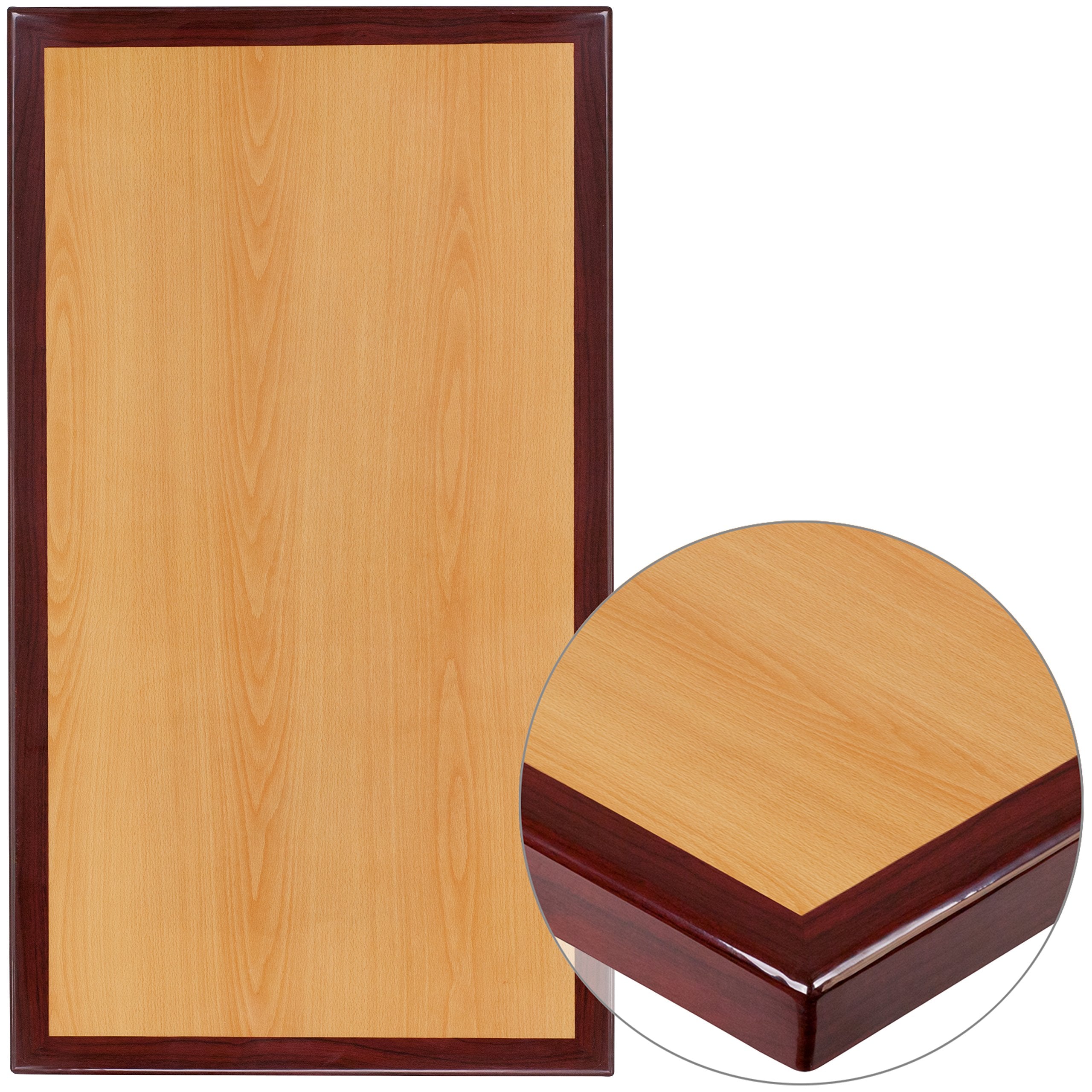 Flash Furniture Glenbrook 24&quot; X 30&quot; Rectangular 2-Tone High-Gloss Cherry Resin Table Top With 2&quot; Thick Mahogany Edge