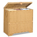 130L Wicker Laundry Hamper with Lid, 3Section Laundry Basket
