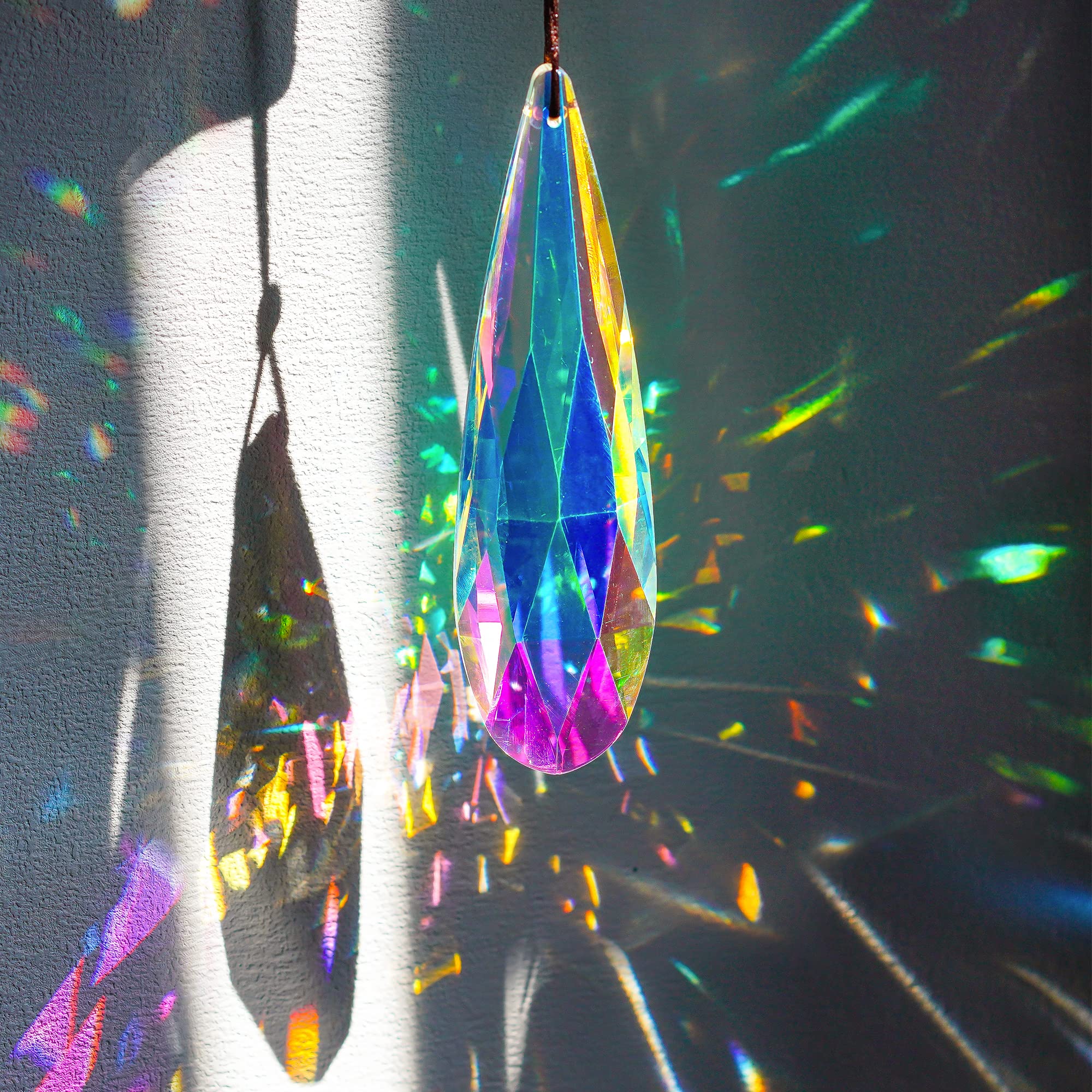 H&D Hyaline & Dora 120Mm Hanging Window Crystal Teardrop Prism, Suncatcher Crystal Light Catcher, Glass Hanging Ornaments, Rainb