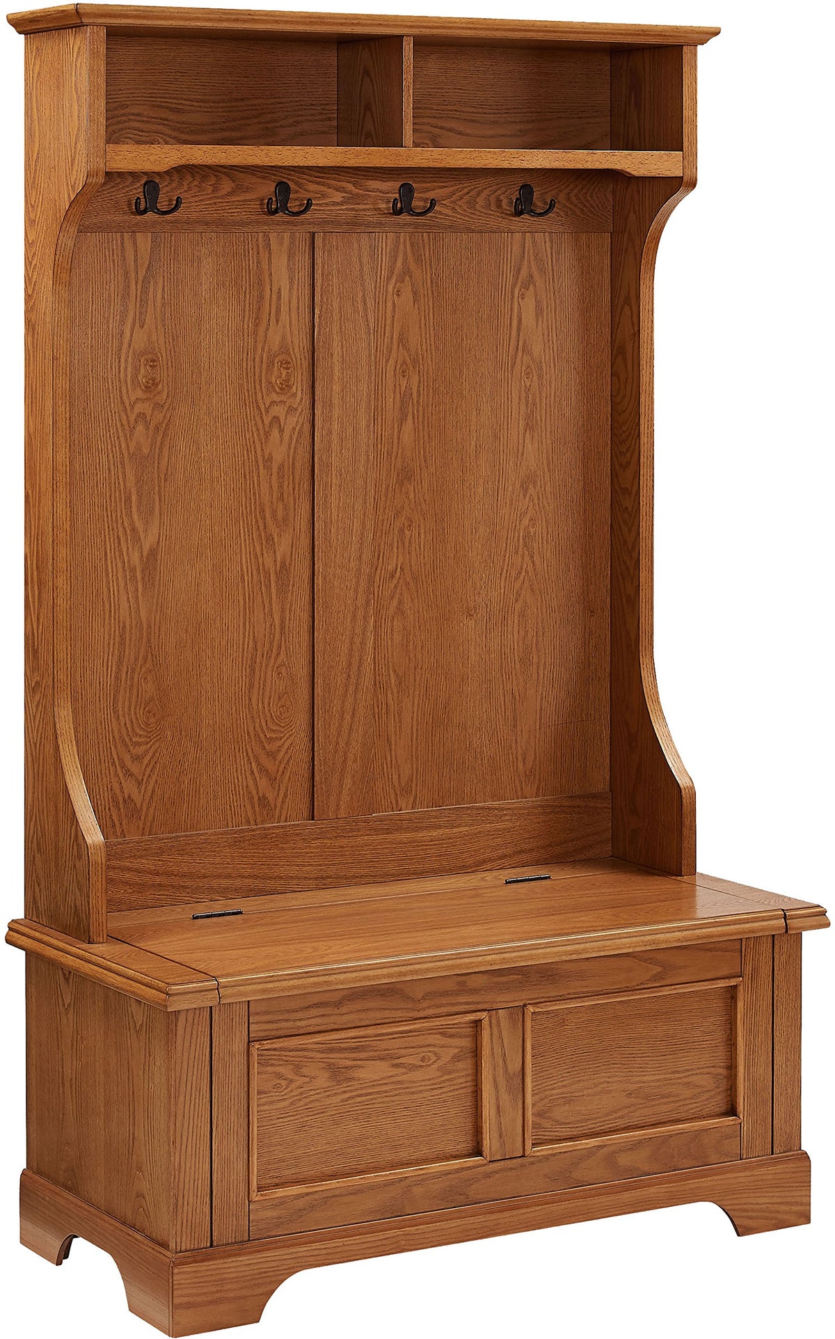 Crosley Furniture Campbell Hall Tree with Storage Bench and Coat Rack Hooks for Hanging, Oak