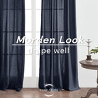 Panelsburg Navy Blue Linen Curtains 96 Inches Long, Farmhouse Semi Sheer Curtains & Drapes For Living Room, Boys Curtains For Be