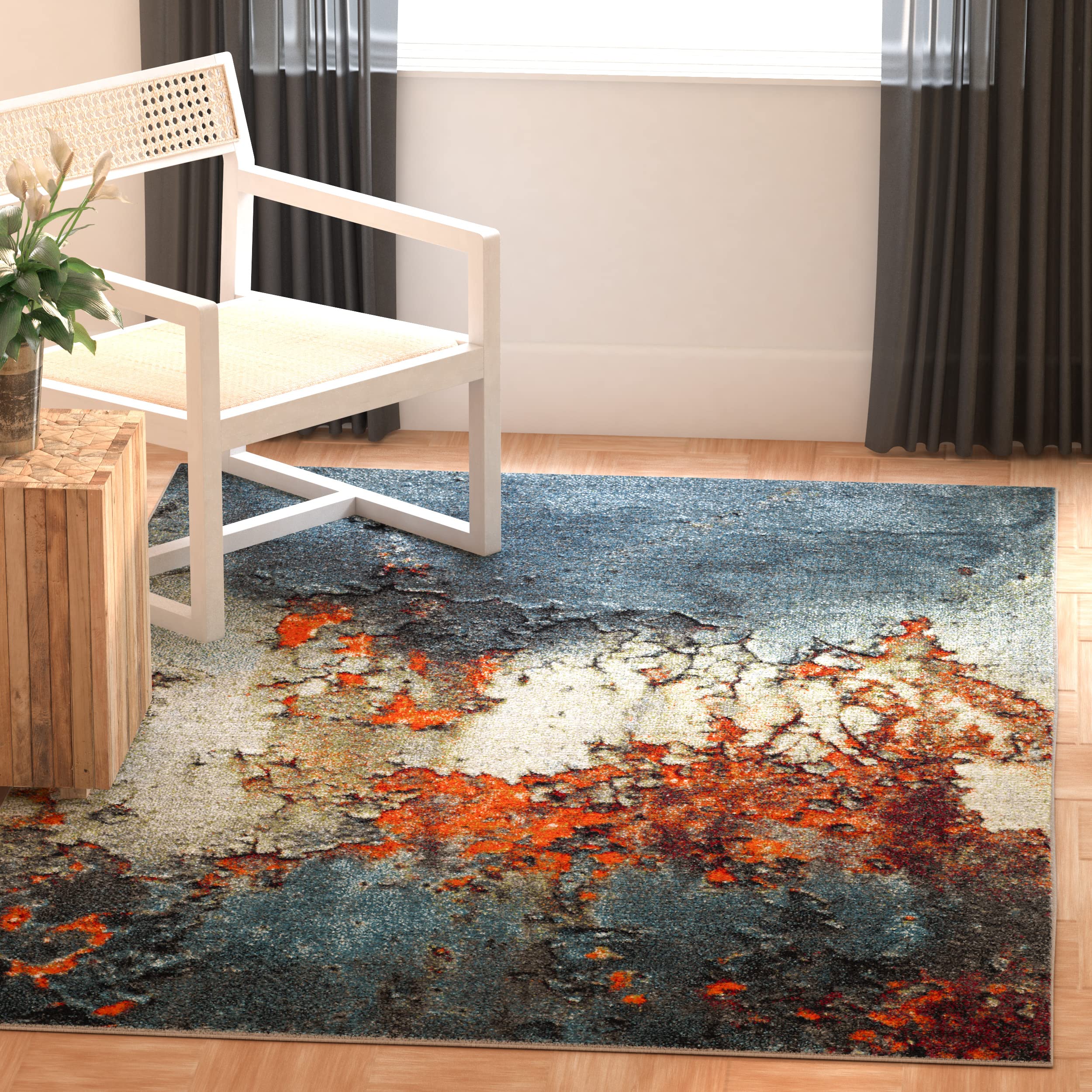 SAFAVIEH Glacier Collection 27 x 5 Blue/Multi GLA125B Modern Abstract Non-Shedding Living Room Bedroom Area Rug