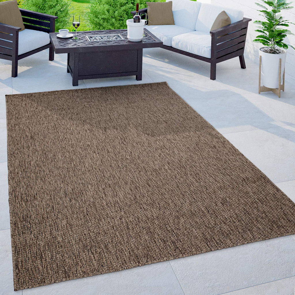 Solid Outdoor Rug For Patio Or Balcony Weatherproof In Mottled Brown, Size: 5'3' X 7'3'