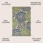 Jonathan Y Smb110B-6Sq Zinnia Modern Floral Textured Weave Indoor Outdoor -Area Rug Bohemian Coastal Easy-Cleaning Bedroom Kitchen Backyard Patio Non Shedding, 6' Square, Navy/Green
