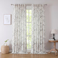 Kayne Studio Botanical Print Semi Sheer Curtains, Linen Grey Floral Leaf Farmhouse Curtains For Bedroom Living Room, Linen Curta
