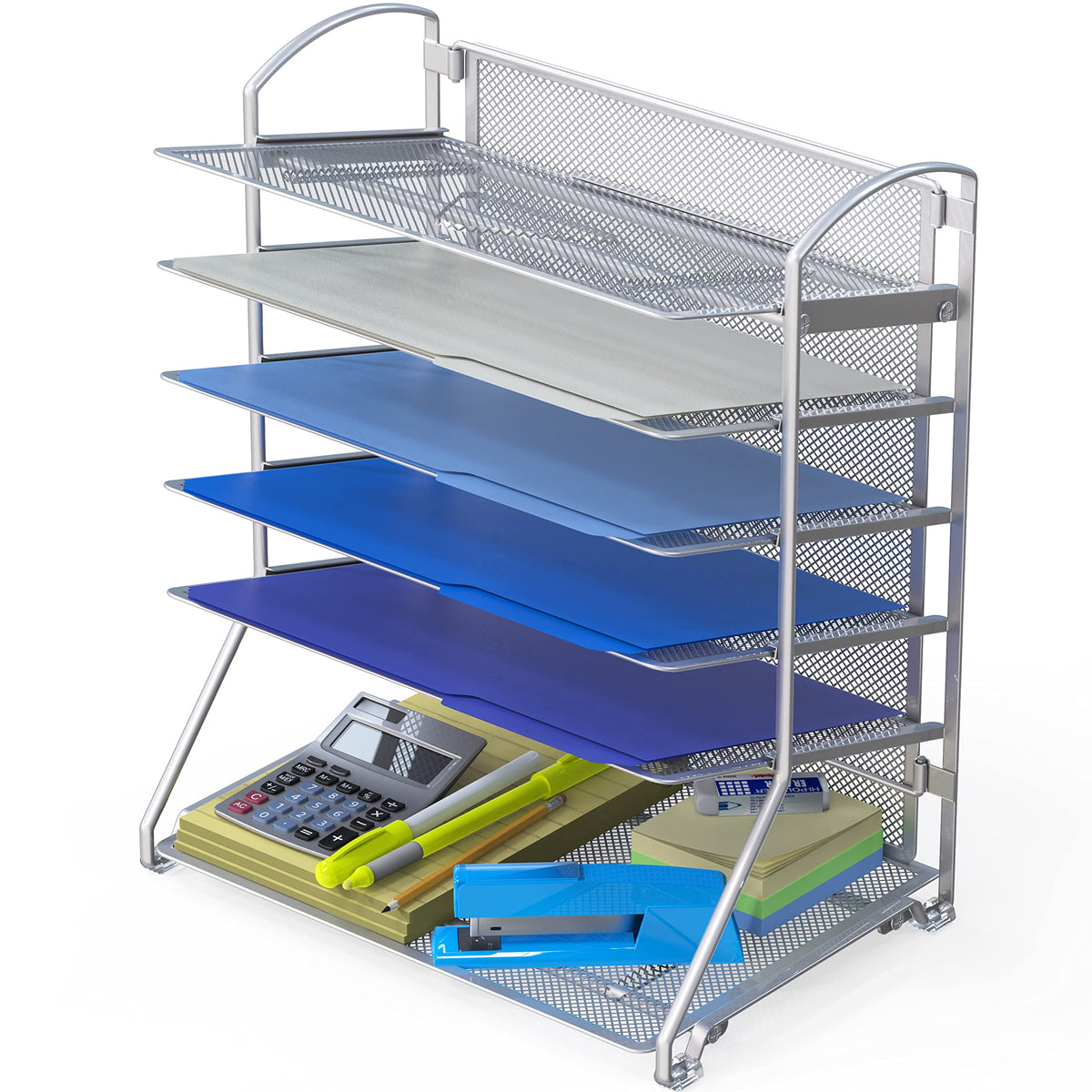 Simple Houseware 6 Tier Desktop Document Letter Tray Organizer, Silver