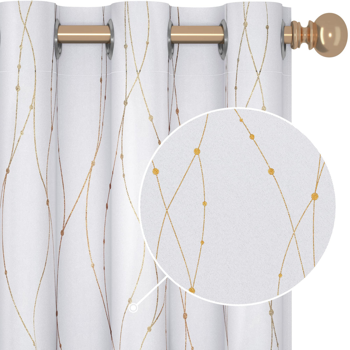 Deconovo Room Darkening Curtains For Bedroom, 63 Inches Curtains 2 Panels - Cute Curtains With Wave Dots Line Design, Bedroom Wi