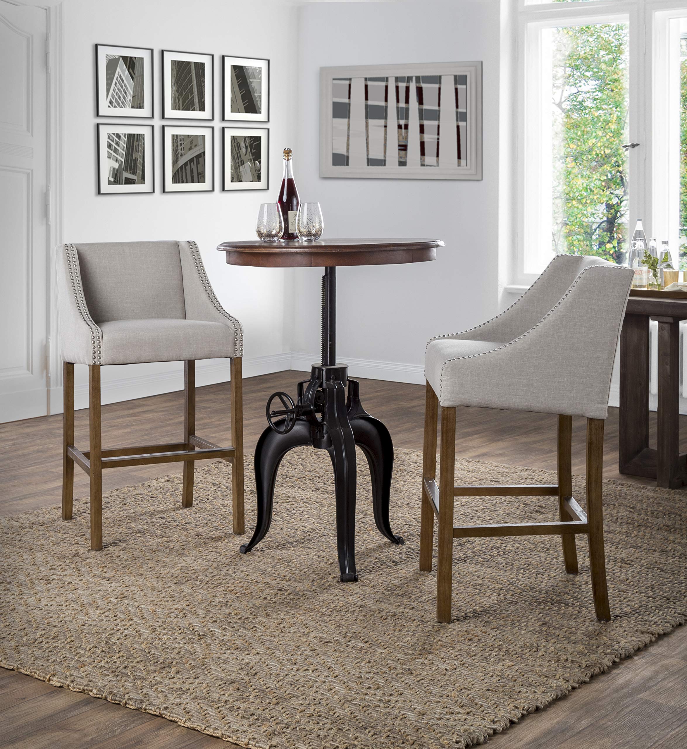 Kosas Home Castaic 24 inch Counter Stool, French Beige Upholstery, Honey Brown Legs (Castaic Counter)