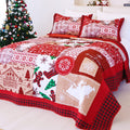 Evenhug King Size Quilt Christmas Theme Bedding Set With Pillow Shams Reversible Red Floral Bedspread Coverlet Lightweight Chris