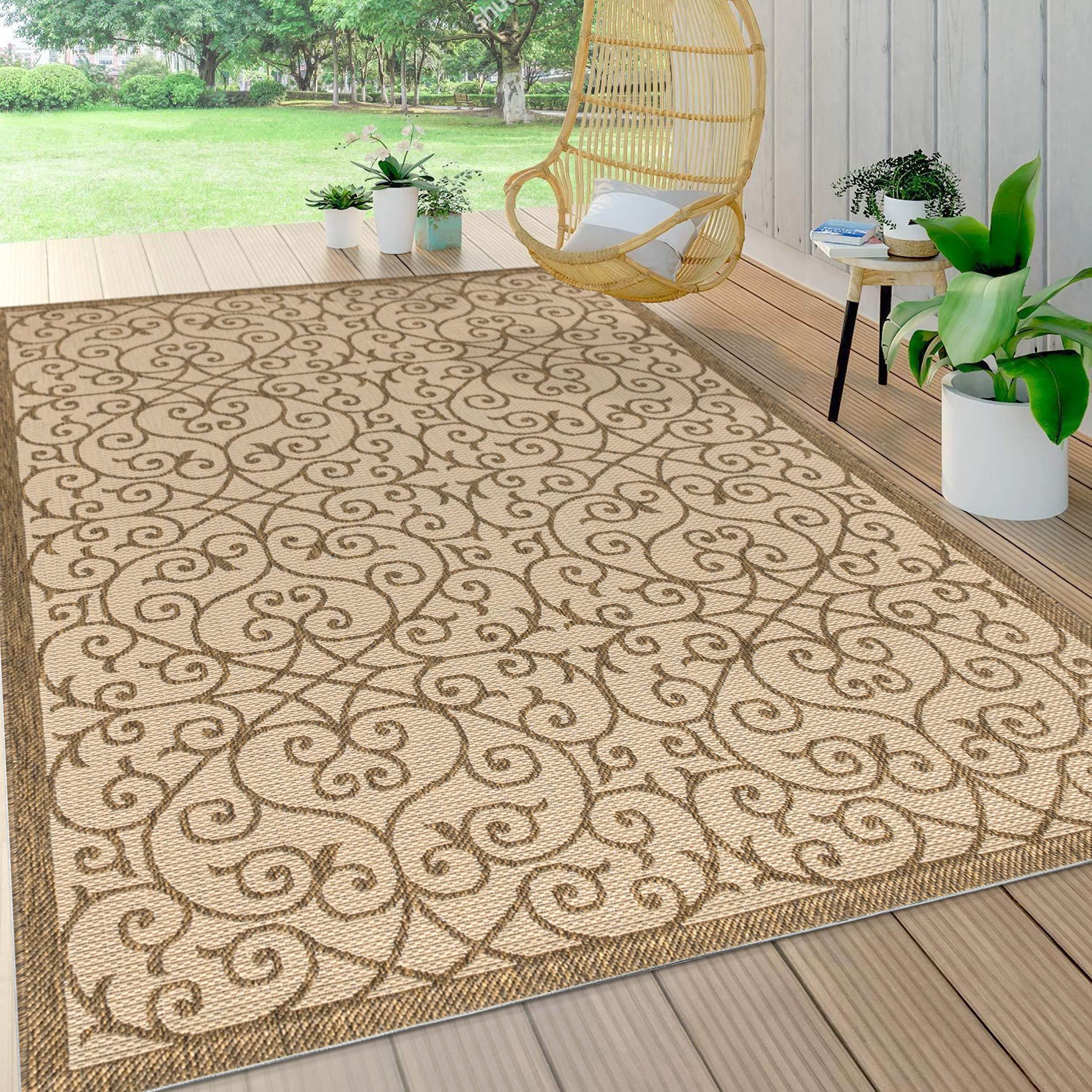 Jonathan Y Smb107B-4 Madrid Vintage Filigree Textured Weave Indoor Outdoor Area Rug Classic Coastal Easy Cleaning Bedroom Kitche