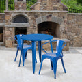 Flash Furniture Conrad Commercial Grade 30" Round Blue Metal Indoor-Outdoor Table Set with 2 Arm Chairs