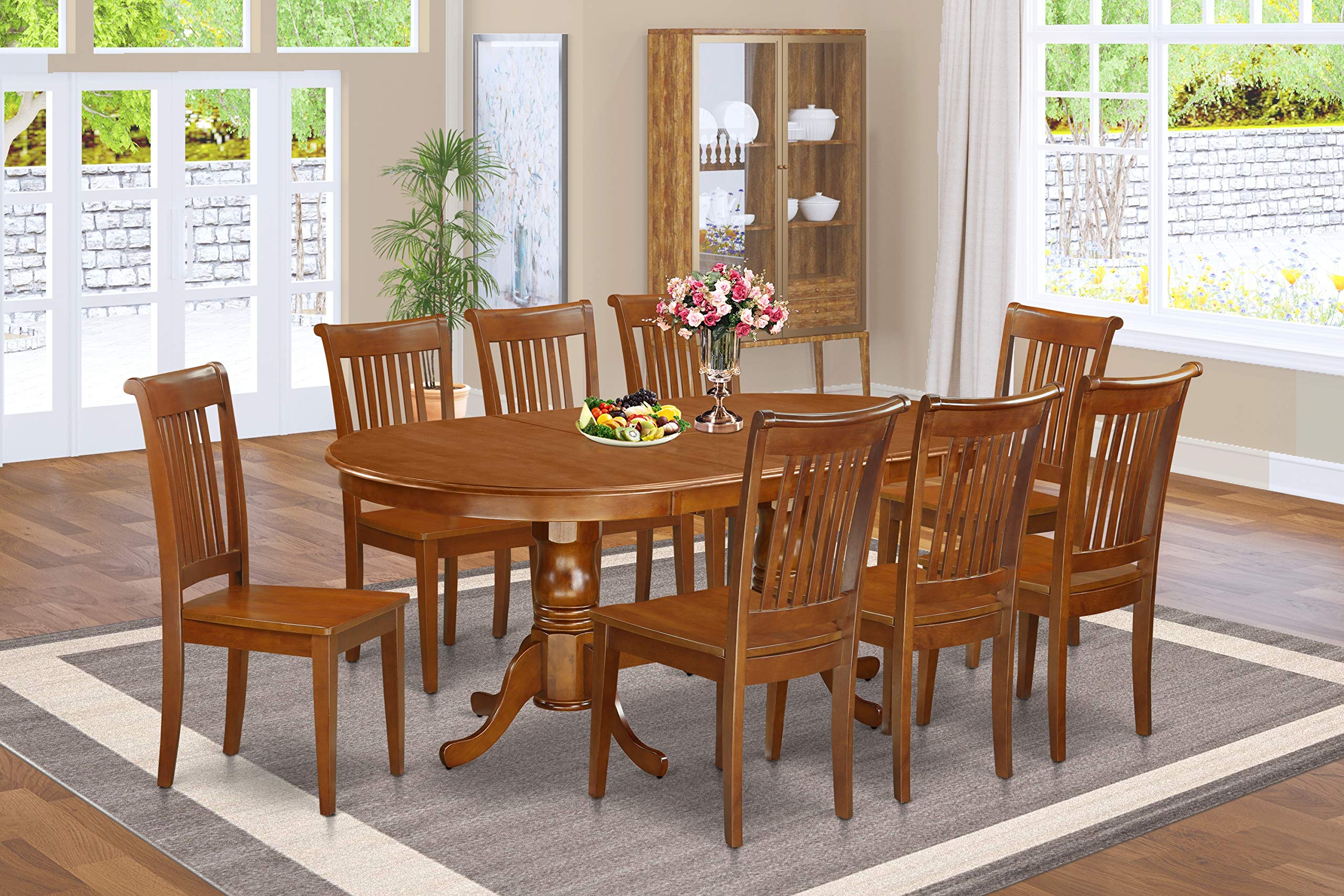 East West Furniture PLPO9-SBR-W 9 Piece Room Furniture Set Includes an Oval Kitchen Table with Butterfly Leaf and 8 Dining Chairs, 42x78 Inch