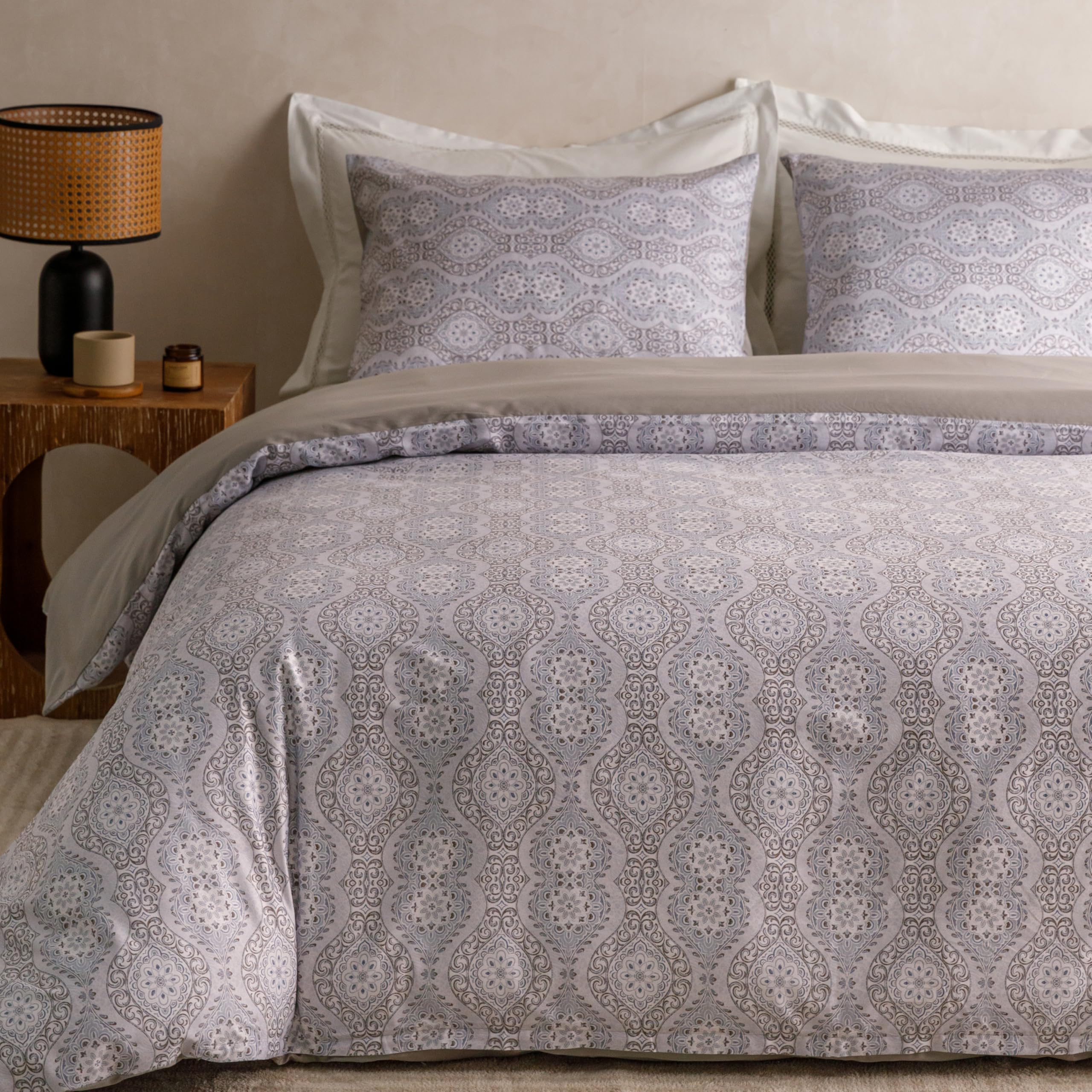 Heimenaogo Egyptian Cotton Duvet Cover Queen Size Sateen Weave, Silky Soft Duvet Cover With Zipper Closure, Long Staple Cotton B